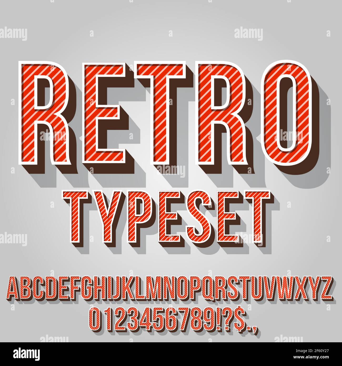 Retro Red Colored Vintage Text 3D Effects, Font Typeset Vector lettering set Stock Vector