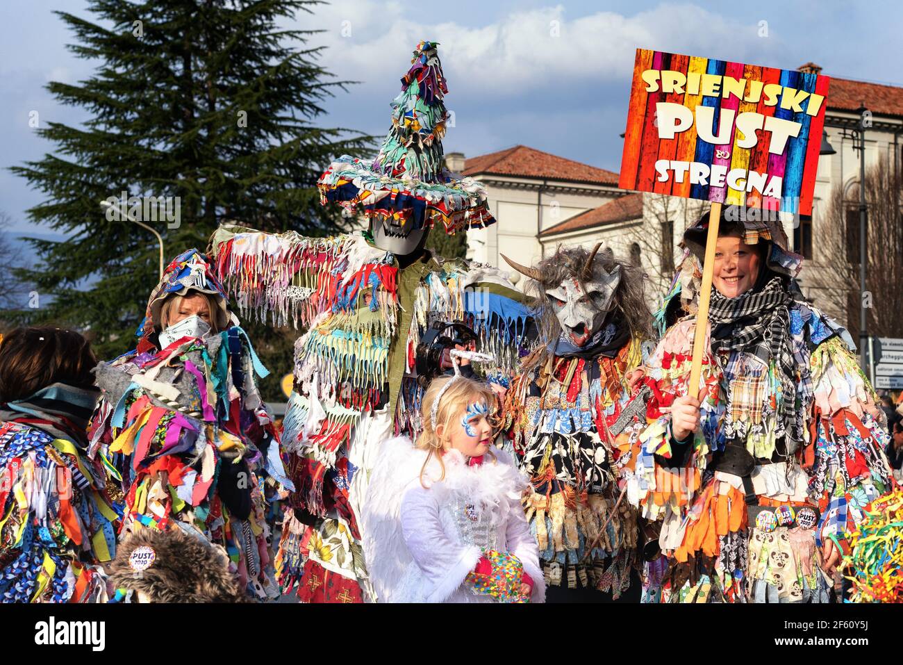 People in carnival costume during the Pust carnival parade. Stock Photo