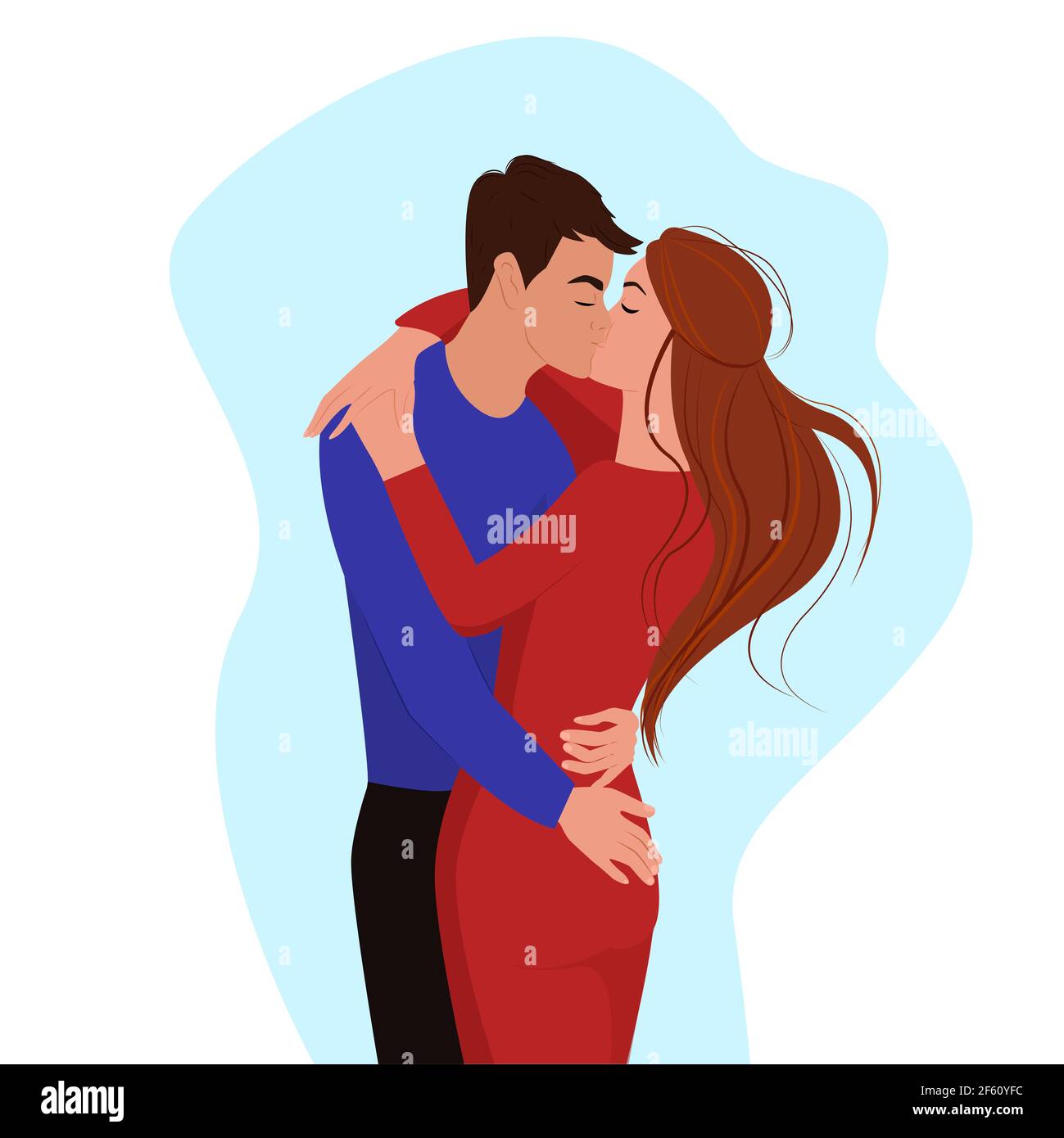 https://c8.alamy.com/comp/2F60YFC/two-lovers-hugging-and-kissing-guy-hugging-a-girl-by-the-waist-and-kissing-couple-in-love-valentines-day-vector-illustration-in-flat-style-2F60YFC.jpg