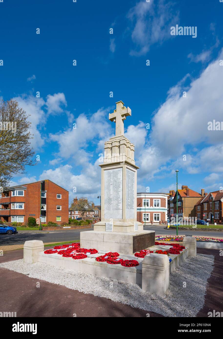 Reefs laid at a War Memorial at Caffyns Field in Beach Road in Littlehampton, West Sussex, England, UK. Stock Photo