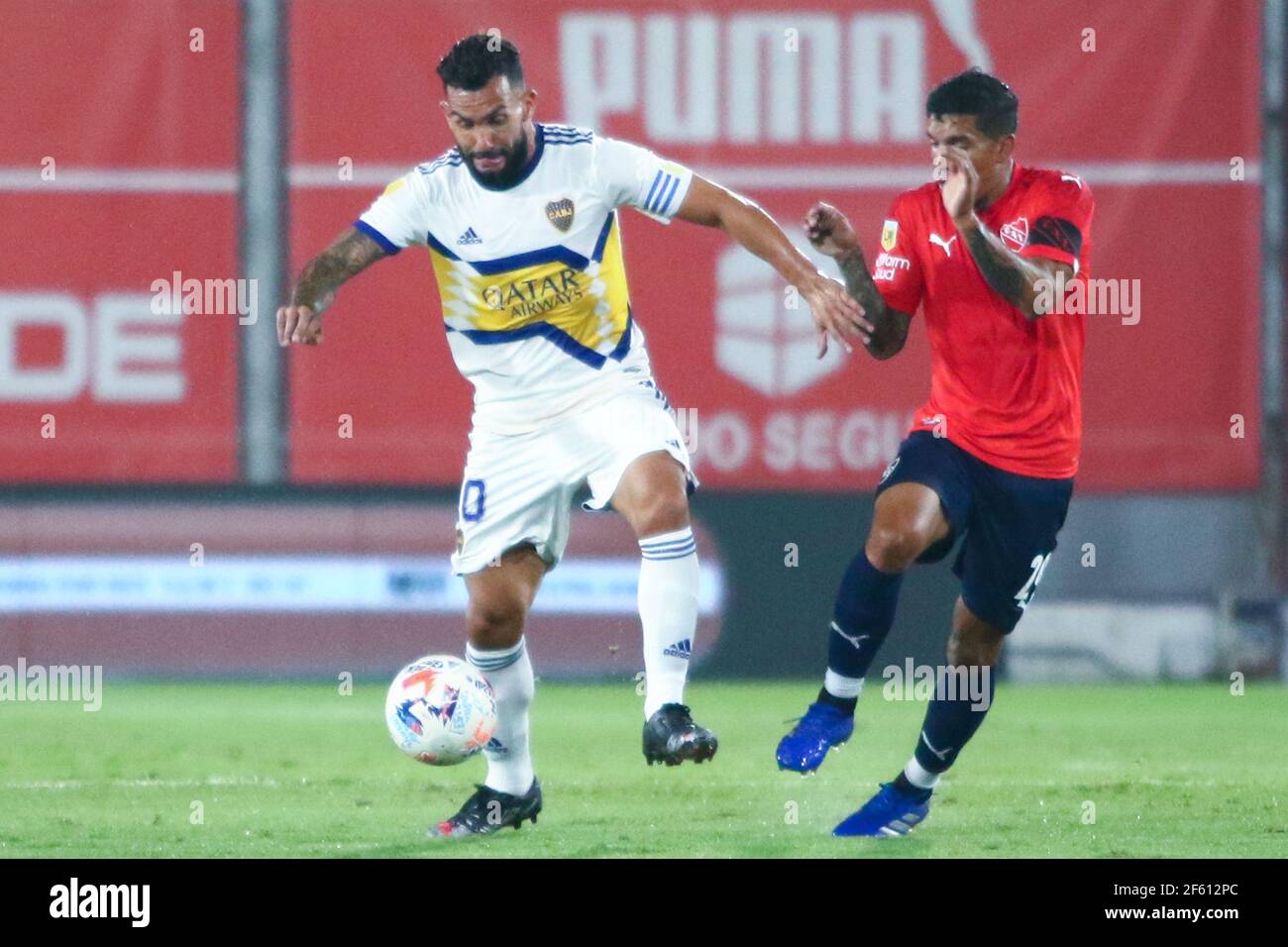 BUENOS AIRES, 28.03.2021: Independiente and Boca Jrs play for the 7h round of Copa Liga Argentina de Fútbol at Libertadores de América Stadium. Stock Photo