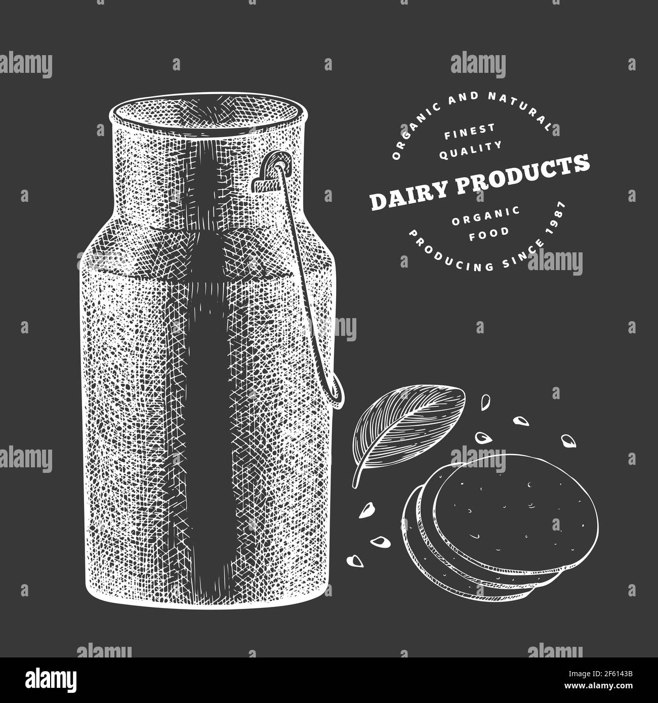 Hand drawn sketch style milk metal jug. Organic fresh food vector ...