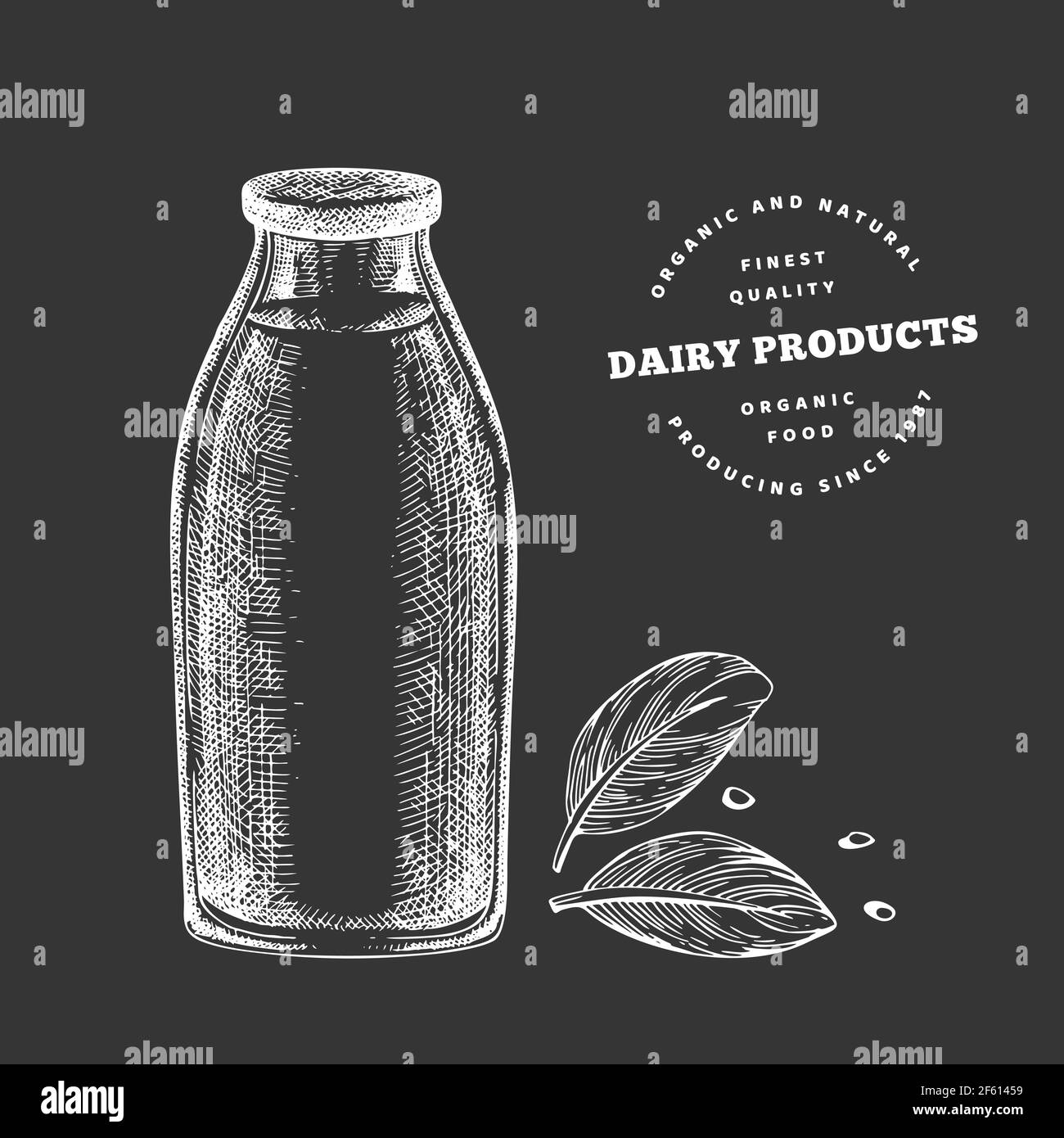 Hand drawn sketch style milk glass bottle. Organic fresh food vector ...