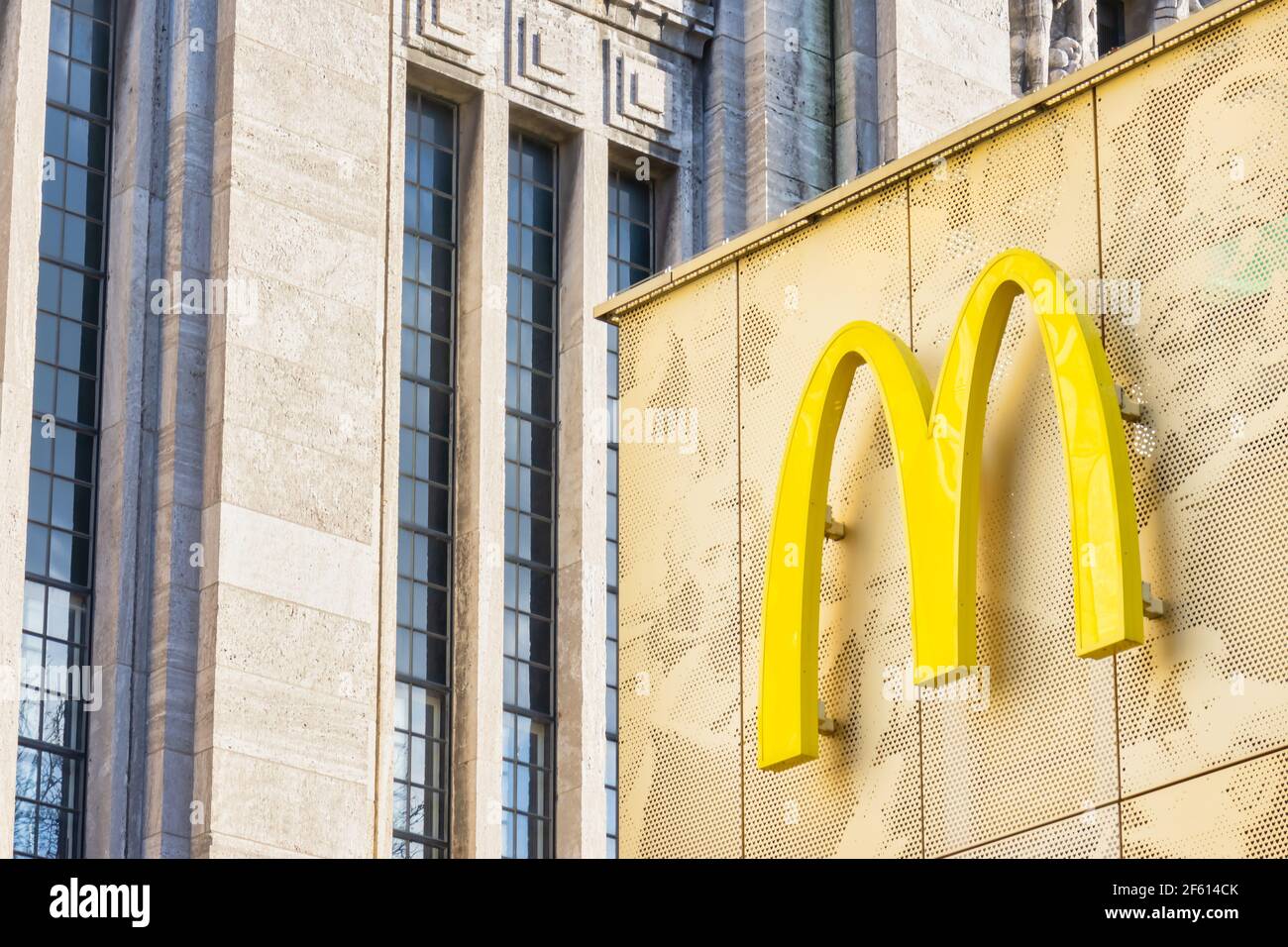 Rotterdam, The Netherlands - January 18, 2020:  Building exterior with logo of a McDonald's restaurant in Rotterdam, The Netherlands Stock Photo