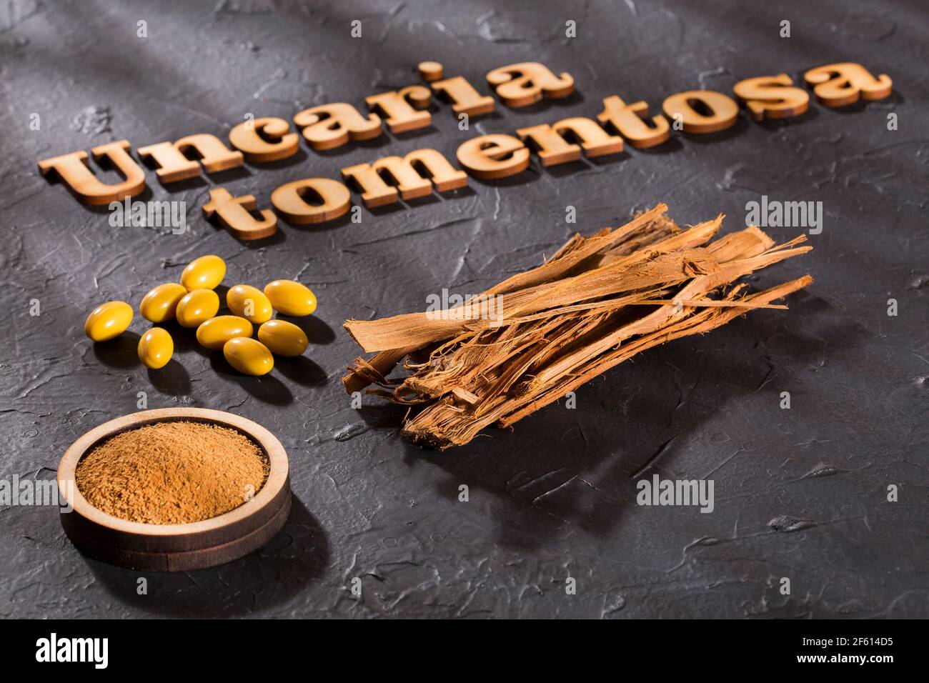Cat's Claw (Uncaria tomentosa) Extract Capsules. A Dietary Supplement. Immune System Support. Stock Photo