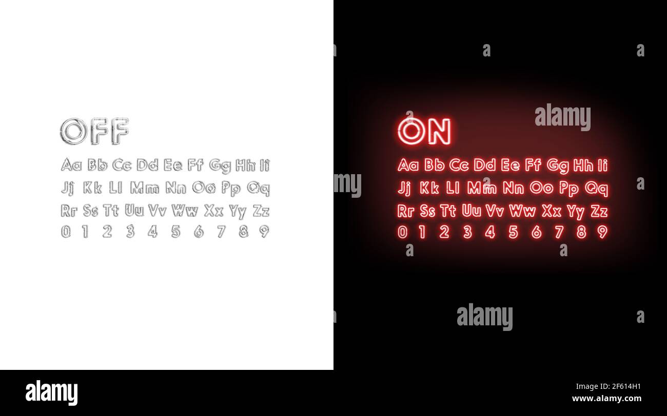 Turn on and off neon alphabet letters and numbers font Stock Photo Alamy