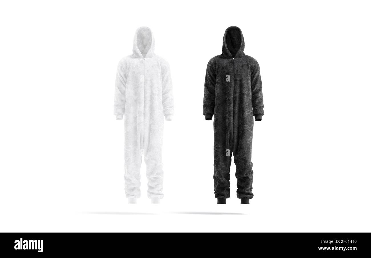 Blank black and white plush jumpsuit mock up, front view Stock Photo