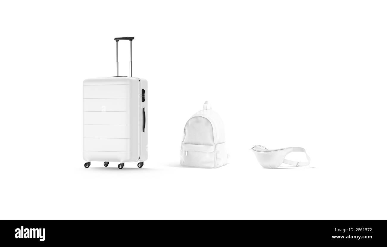 Blank white travel bags mockup set, side view Stock Photo Alamy