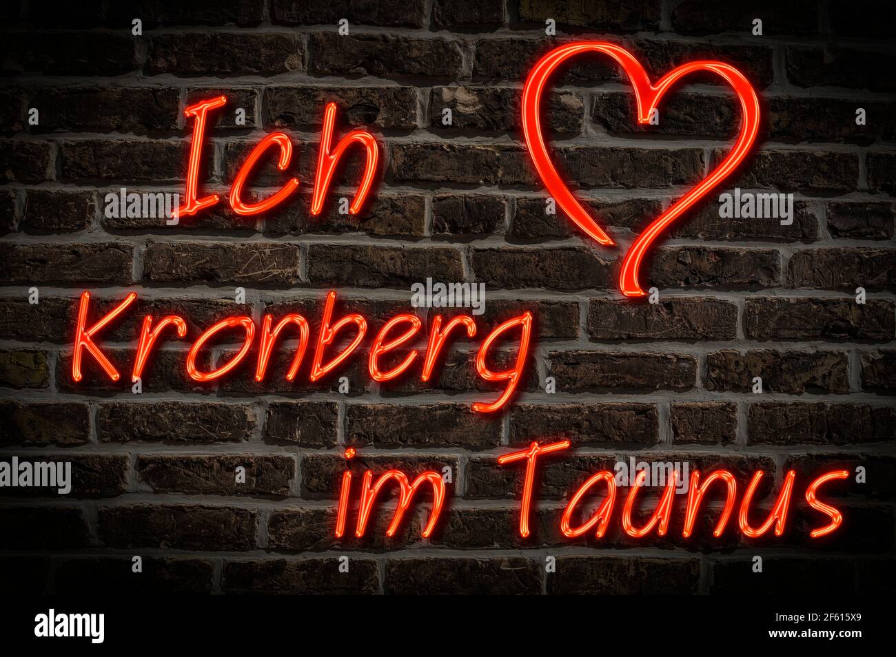 Leuchtreklame, Ich liebe Kronberg im Taunus, Hessen, Deutschland, Europa | Illuminated advertising, I love Kronberg im Taunus, Hesse, Germany, Europe Stock Photo