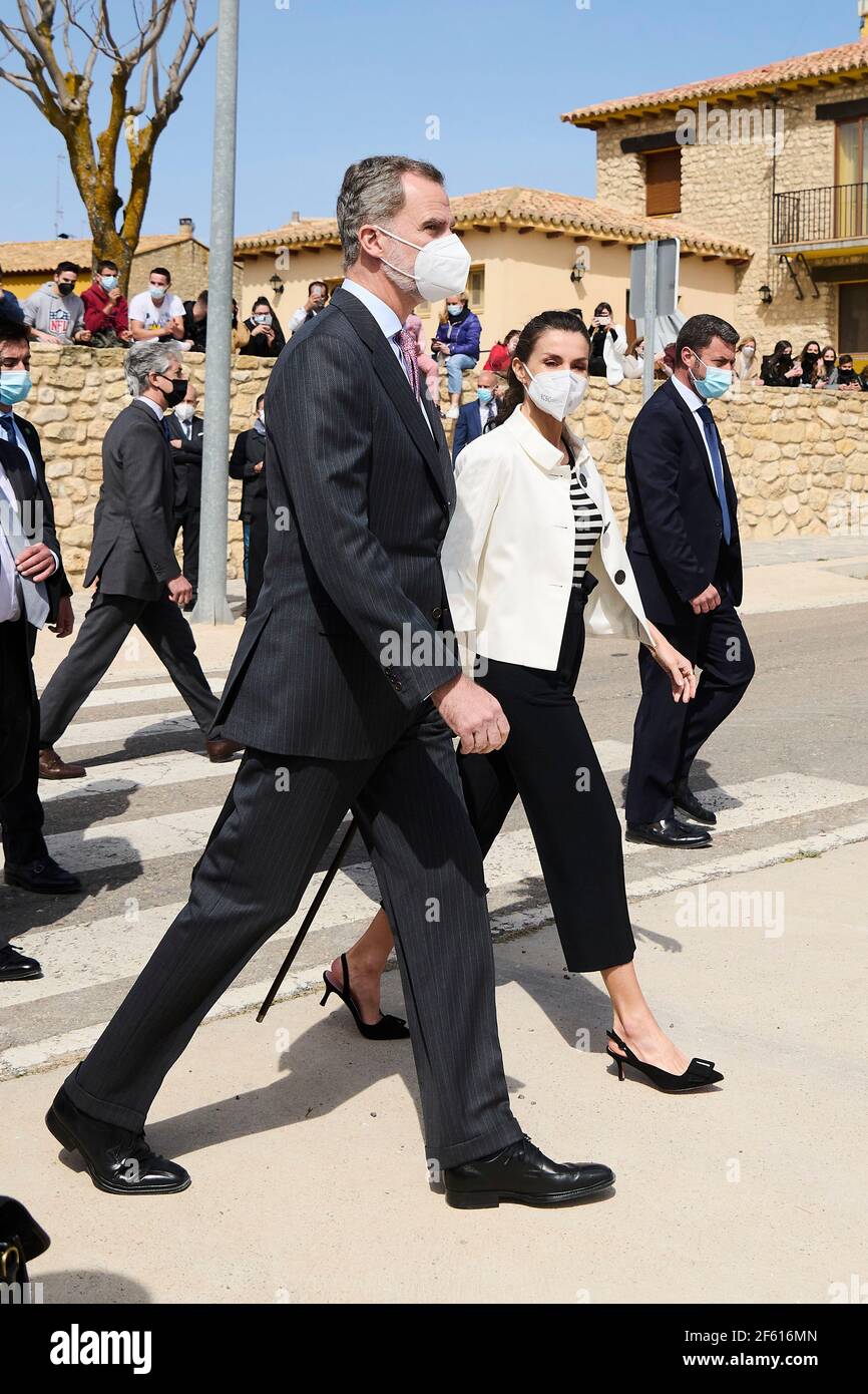 Fuendetodos, Aragon, Spain. 29th Mar, 2021. King Felipe VI of Spain, Queen Letizia of Spain visit Fuendetodos in the framework of the commemoration of the 275th anniversary of the birth of Francisco de Goya at Goya's birthplace on March 29, 2021 in Fuendetodos, Spain Credit: Jack Abuin/ZUMA Wire/Alamy Live News Stock Photo