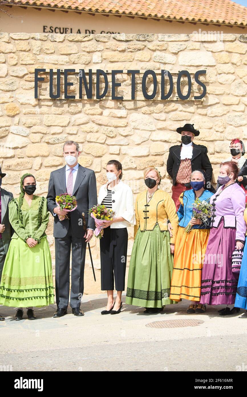 Fuendetodos, Aragon, Spain. 29th Mar, 2021. King Felipe VI of Spain, Queen Letizia of Spain visit Fuendetodos in the framework of the commemoration of the 275th anniversary of the birth of Francisco de Goya at Goya's birthplace on March 29, 2021 in Fuendetodos, Spain Credit: Jack Abuin/ZUMA Wire/Alamy Live News Stock Photo