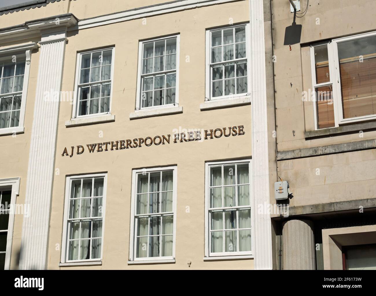 AJD Wetherspoon free house sign on building in Worcester, Worcestershire, England, UK. Stock Photo