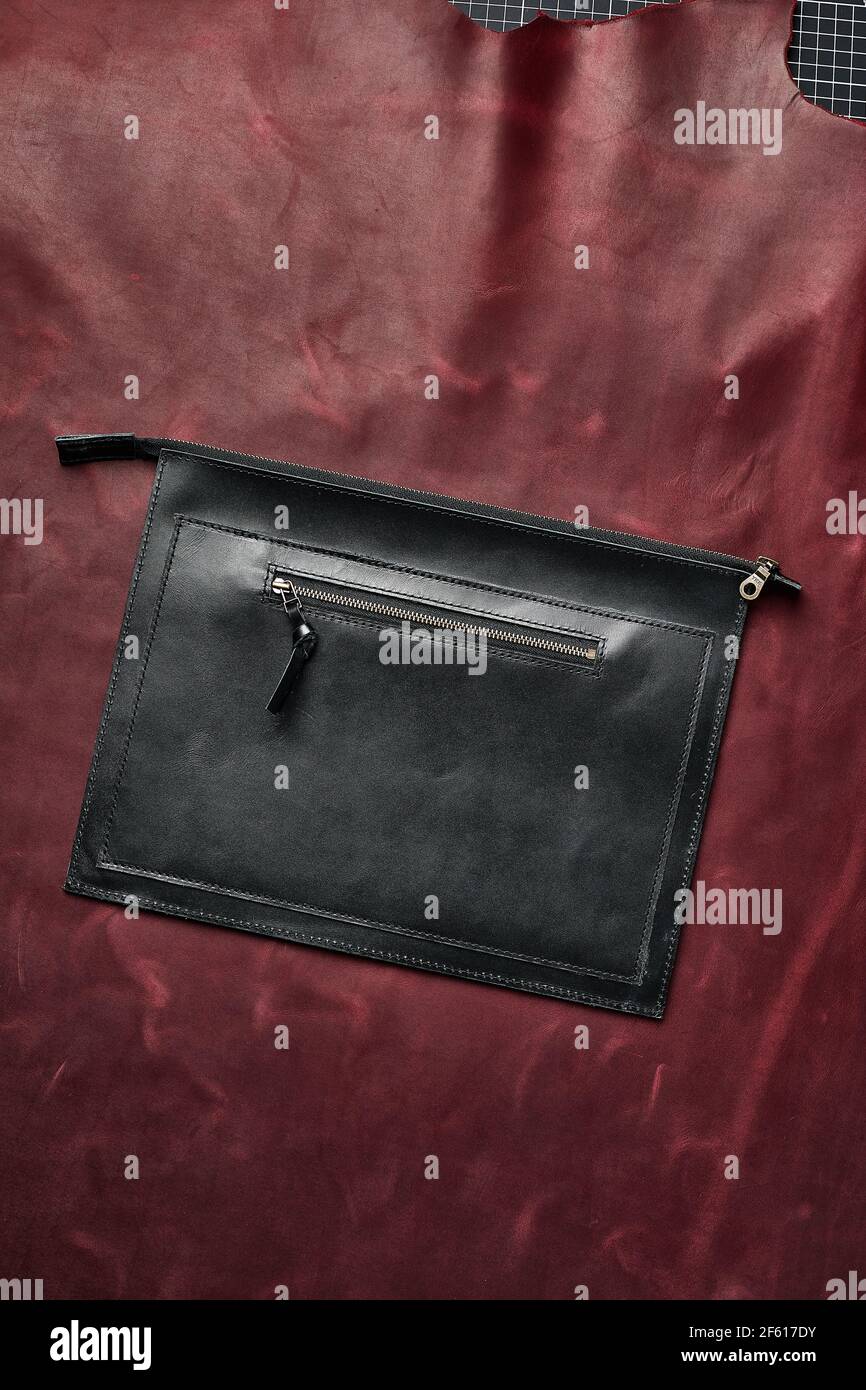 Set of handmade leather goods, key holder rings, wallet, purse, notepad