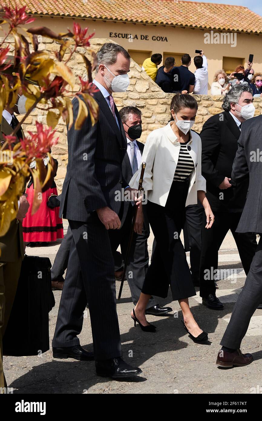 Fuendetodos, Aragon, Spain. 29th Mar, 2021. King Felipe VI of Spain, Queen Letizia of Spain visit Fuendetodos in the framework of the commemoration of the 275th anniversary of the birth of Francisco de Goya at Goya's birthplace on March 29, 2021 in Fuendetodos, Spain Credit: Jack Abuin/ZUMA Wire/Alamy Live News Stock Photo