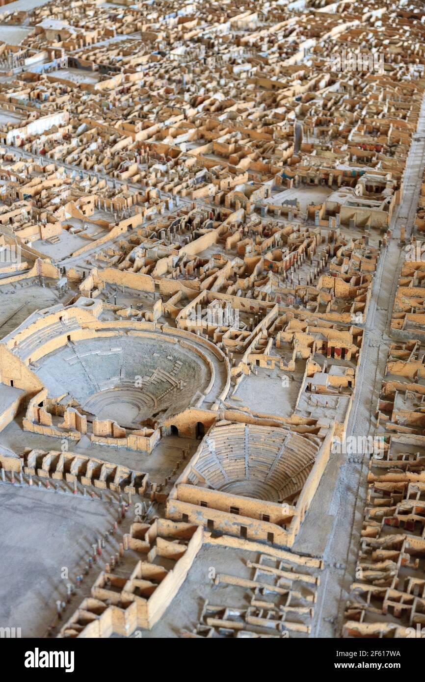 A scale model of the streets and ruined buildings of Pompeii in the Naples Archaeological Museum, Italy Stock Photo