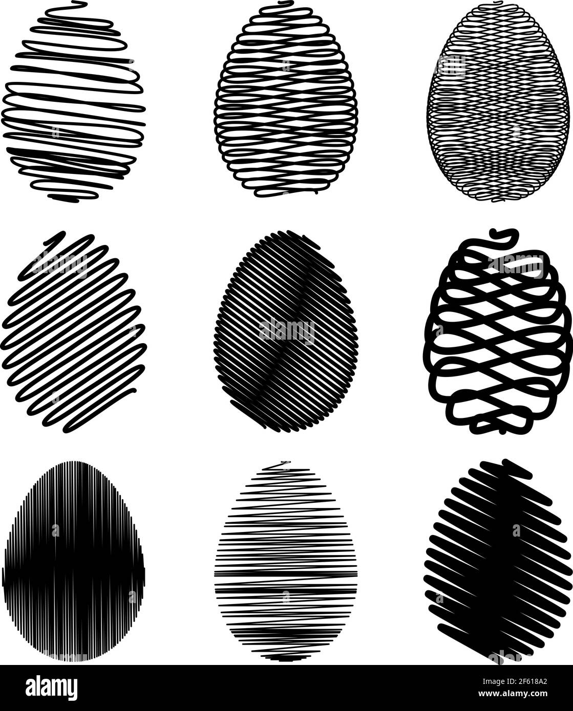 Vector easter egg set. Black scribble effect on white background Stock ...
