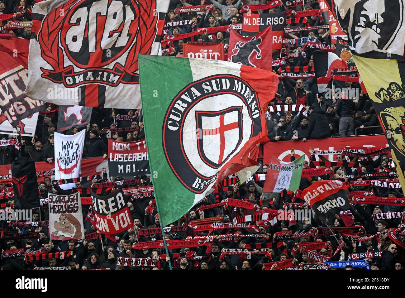 AC Milan football fans at the San Siro stadium, in Milan, Italy Stock Photo  - Alamy