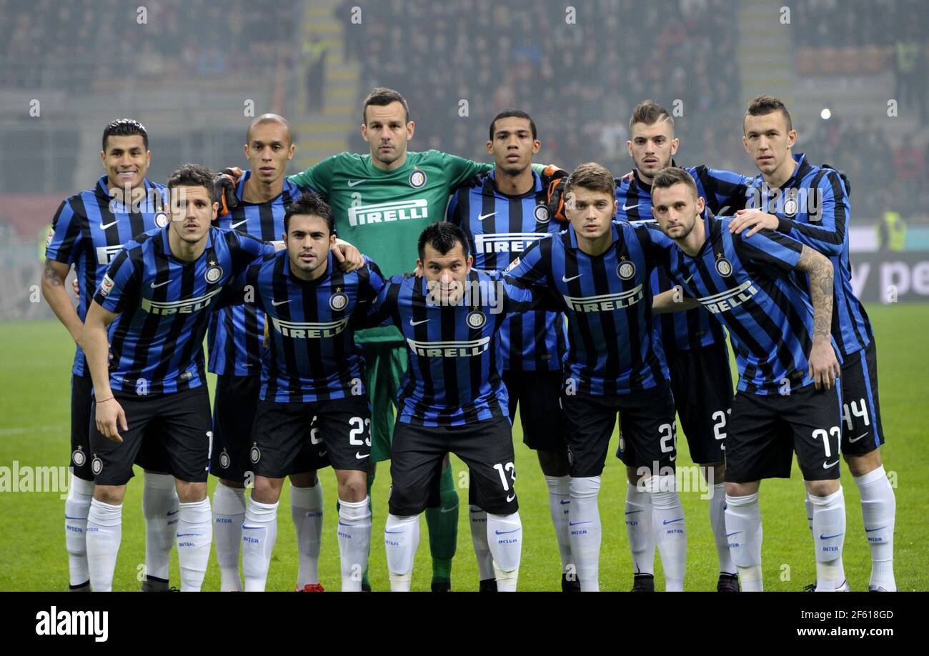 Inter Milan team photo during a UEFA Champions League match at the San Siro stadium, in Milan. Italy. Stock Photo