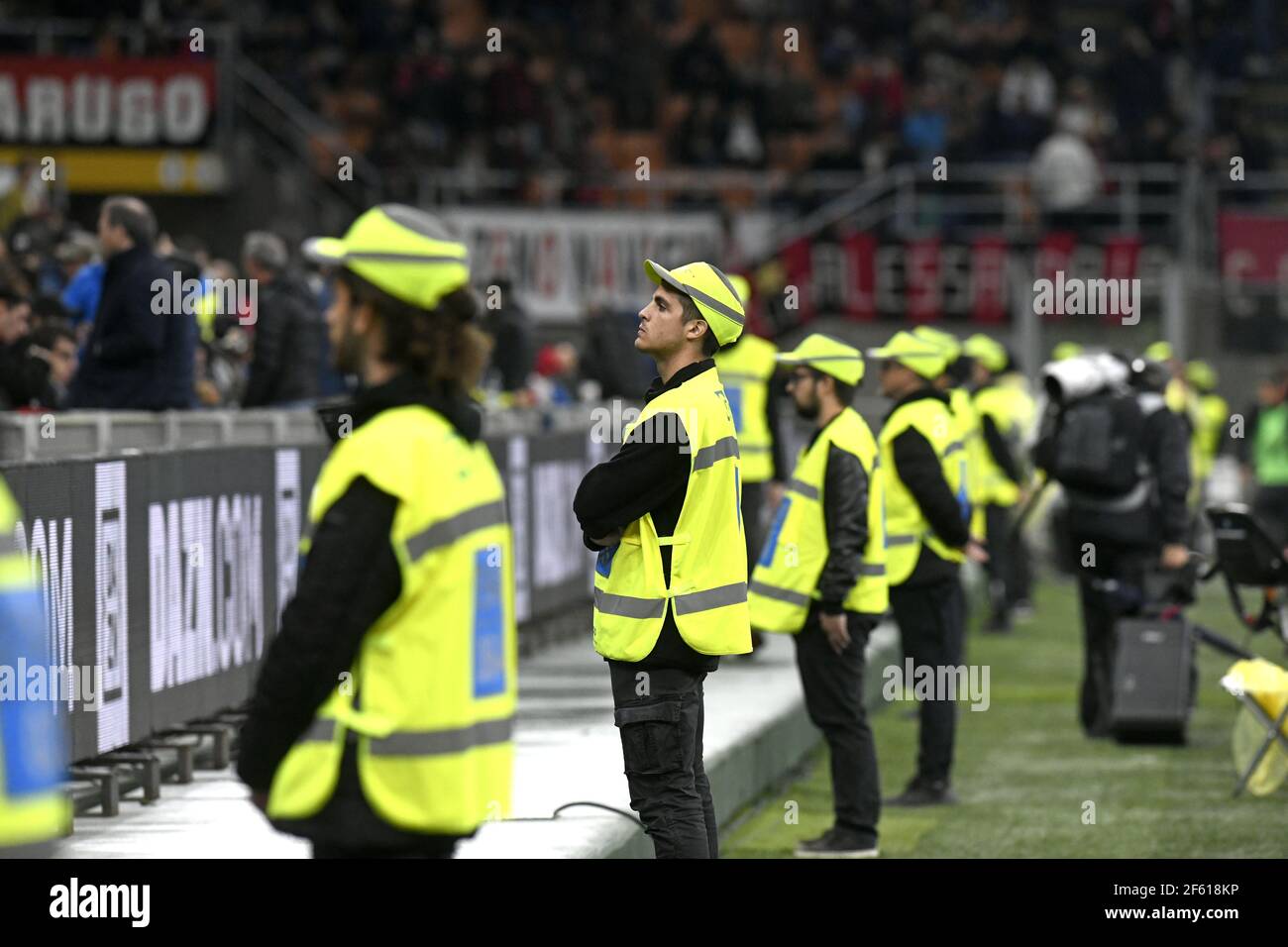 Security steward staff at the San Siro football stadium in Milan. Italy Stock Photo