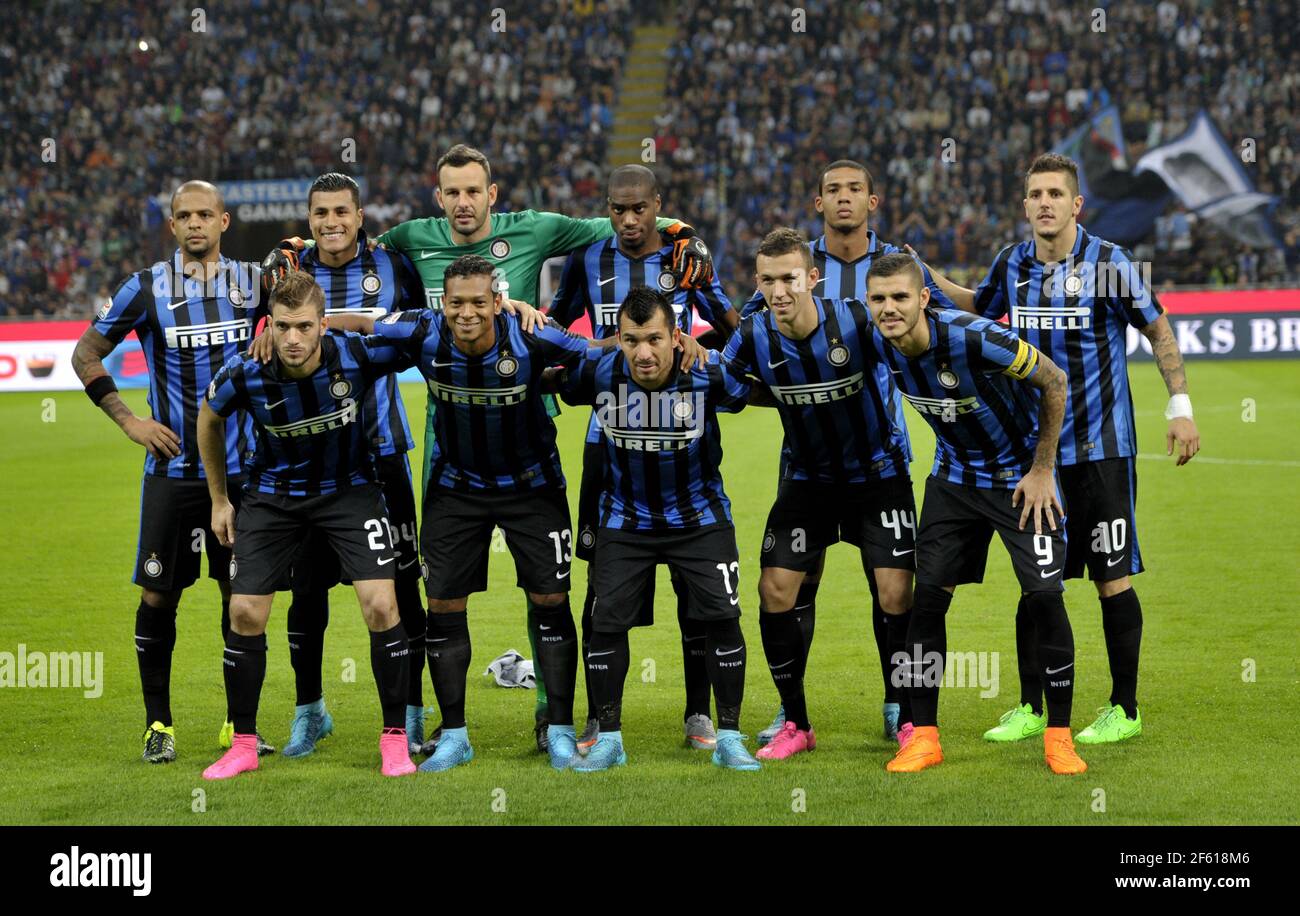 Inter Milan team photo during a UEFA Champions League match at the San Siro stadium, in Milan. Italy. Stock Photo