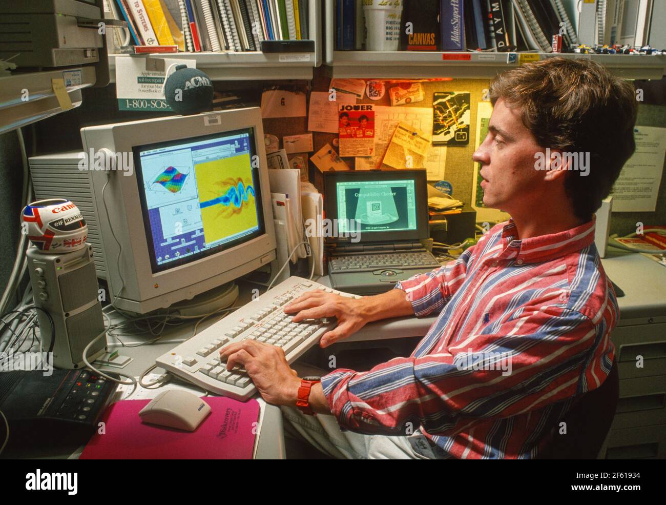 BETHESDA, MARYLAND, USA, JULY 9, 1992 - Joe Murphy, computer specialist, at his work station at National Institutes of Health. (MR) Stock Photo
