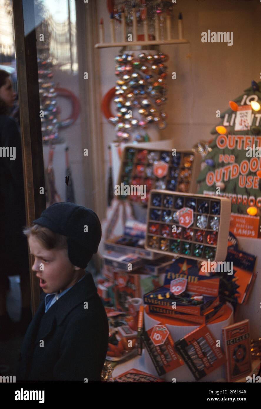 Window Display of Christmas Ornaments Stock Photo