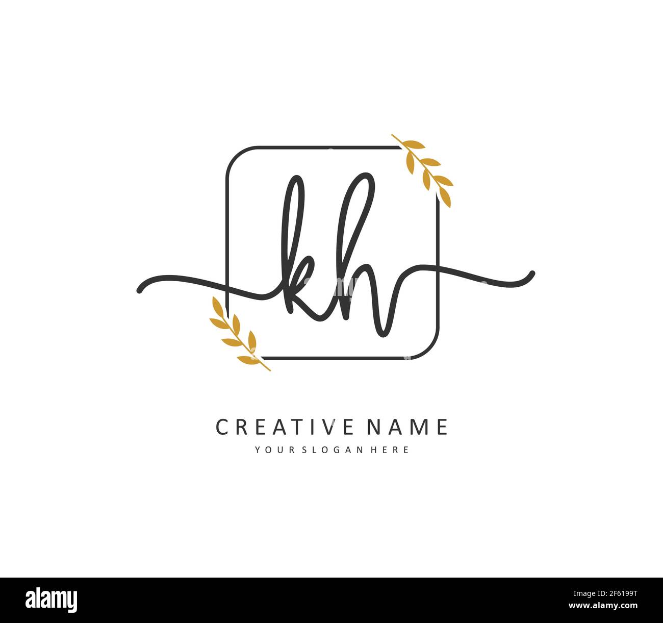 K H KH Initial letter handwriting and signature logo. A concept