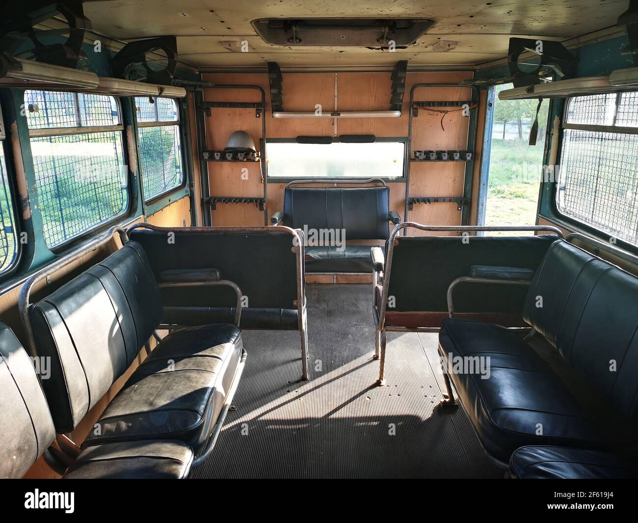 inside of an old Polish Militia or ZOMO car from the 1980s Stock Photo