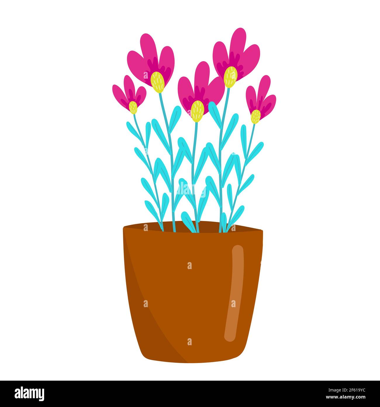 Purple small flowers in a brown pot, Houseplants, Home flowers in cartoon  style, vector object, hand draw, isolate white background Stock Vector  Image & Art - Alamy