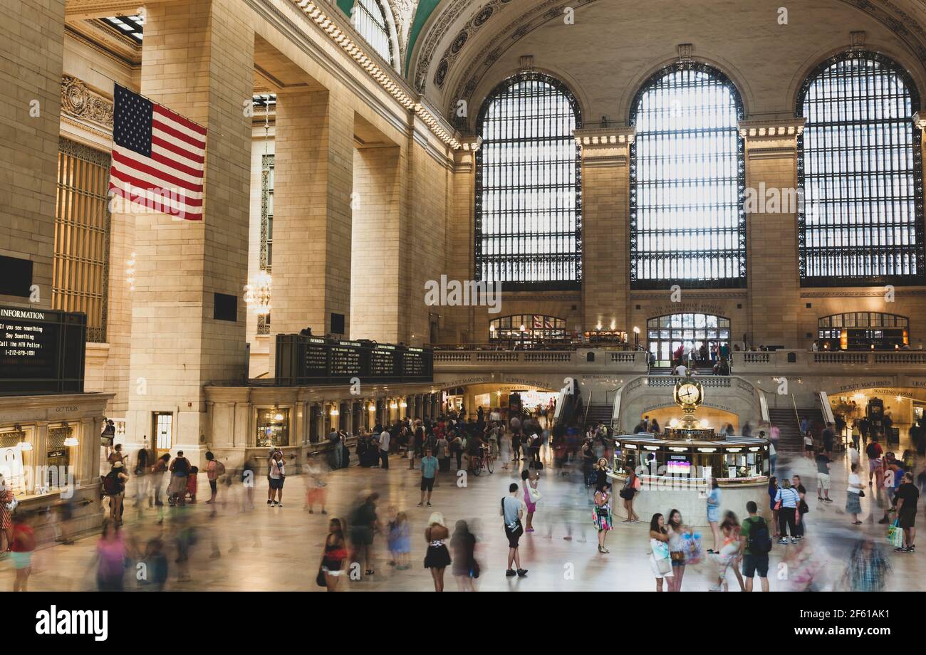 New York, USA - July 12, 2015: Commuters and tourists in the grand central station in New York. It is the largest train station in the world by number Stock Photo