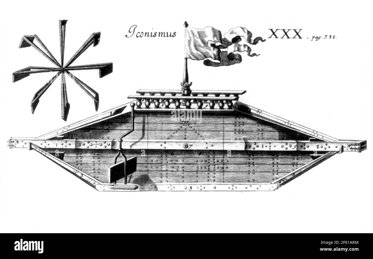 Gaspar Schott, Armored Battleship, 1664 Stock Photo
