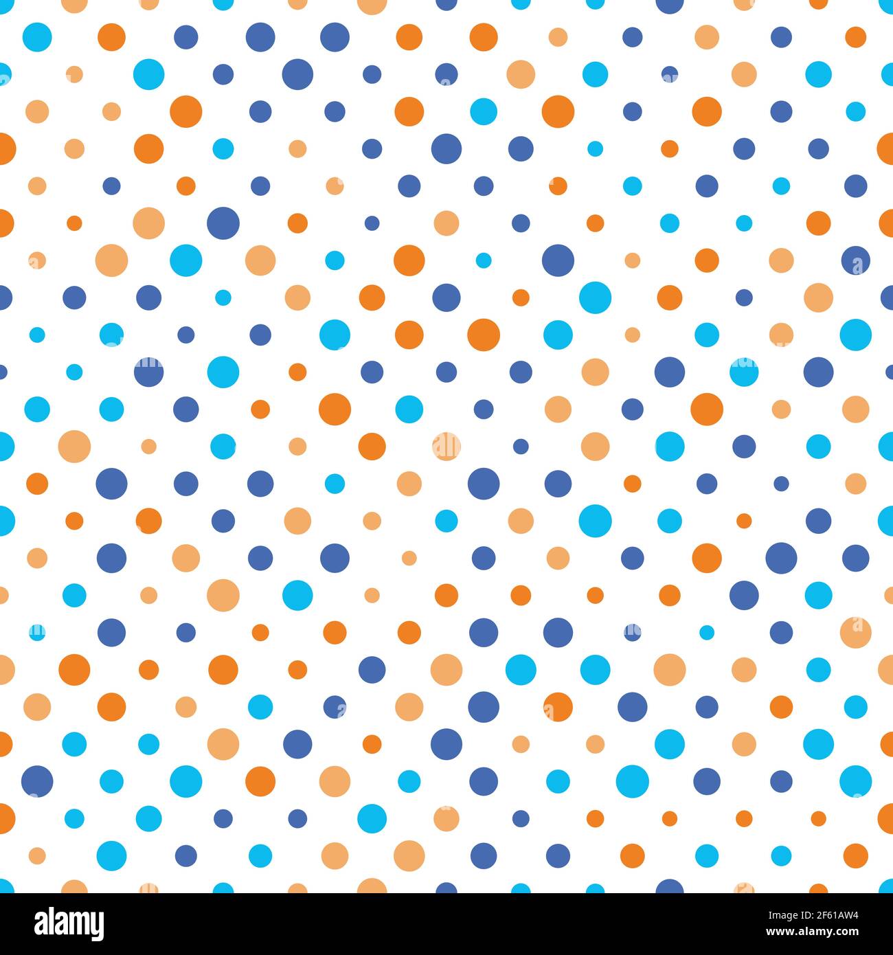 Seamless polka dot pattern. Orange and blue dots in random sizes on