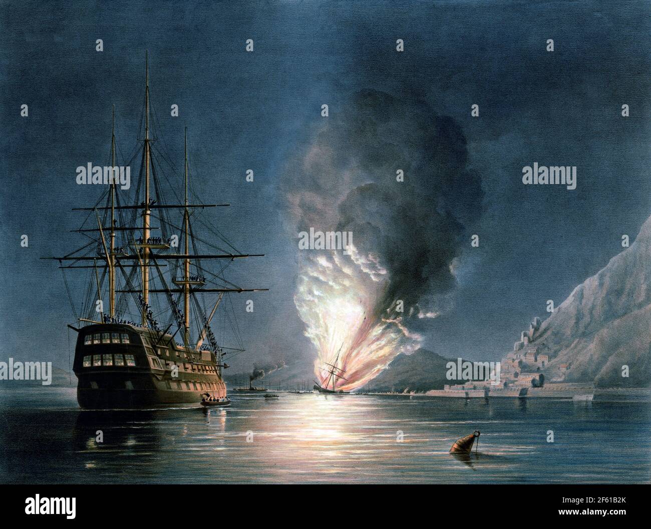 Explosion of the USS Missouri, 1843 Stock Photo