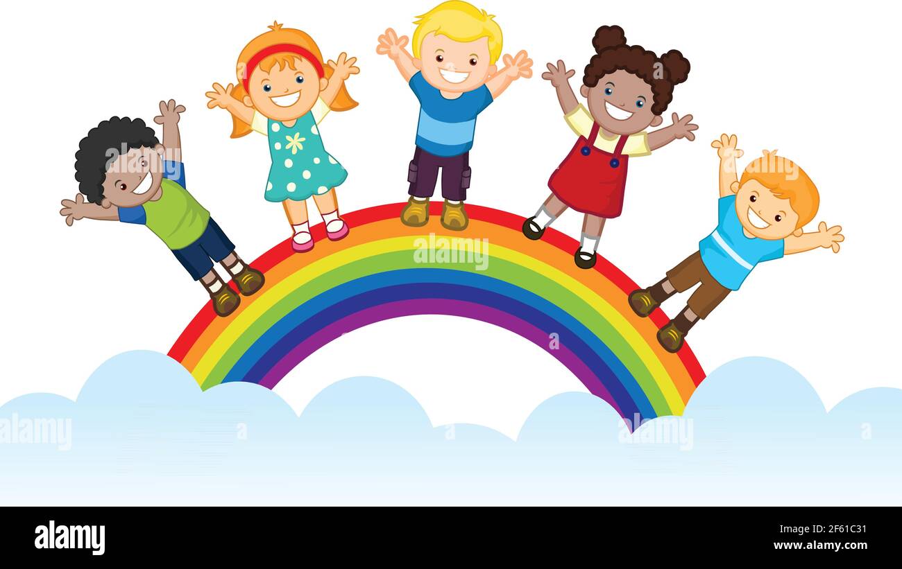 Rainbow kids vector cartoon illustration isolated on white background Stock  Vector Image & Art - Alamy