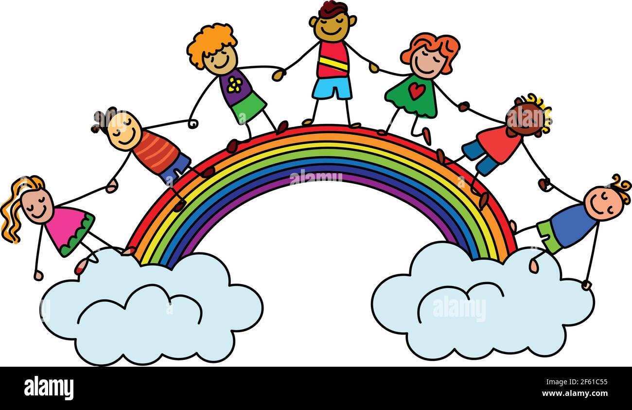 Rainbow kids stick figure cartoon vector isolated on white background Stock  Vector Image & Art - Alamy