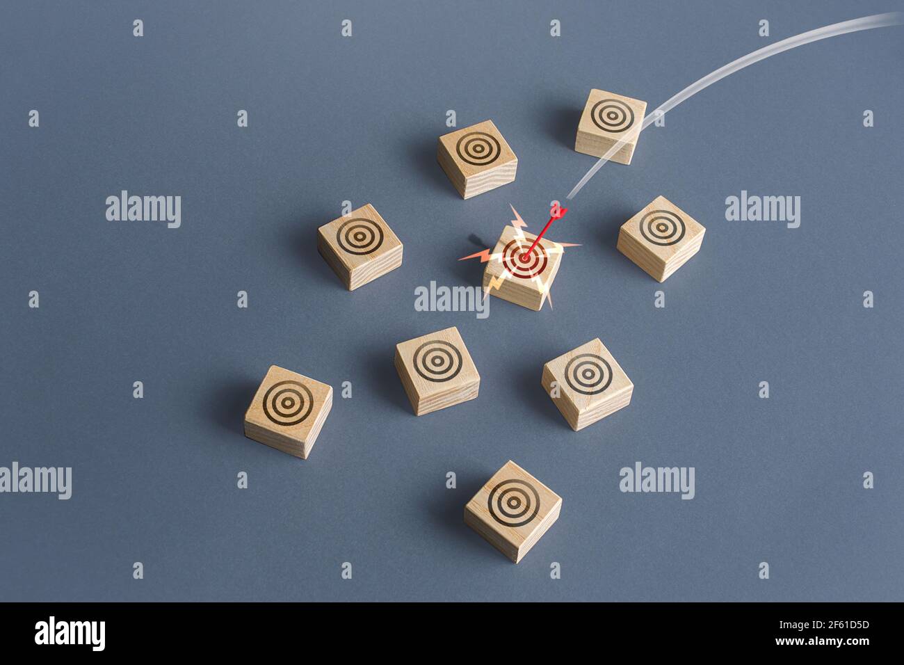 Red arrow hits a target circle. Target audience targeting concept