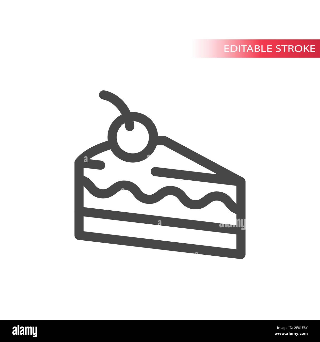 Slice of cake with cherry line vector icon. Cake piece outline symbol,  editable stroke Stock Vector Image & Art - Alamy