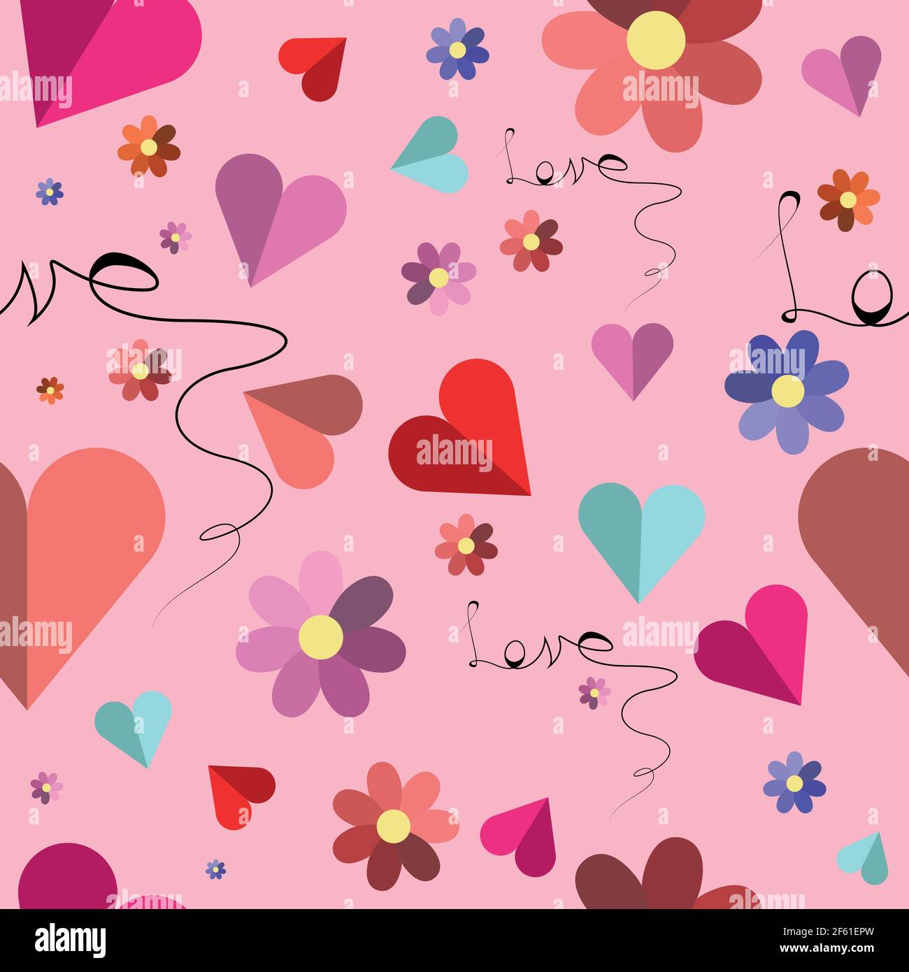 Cute valentines seamless pattern with hearts and flowers. Vector EPS 10 ...
