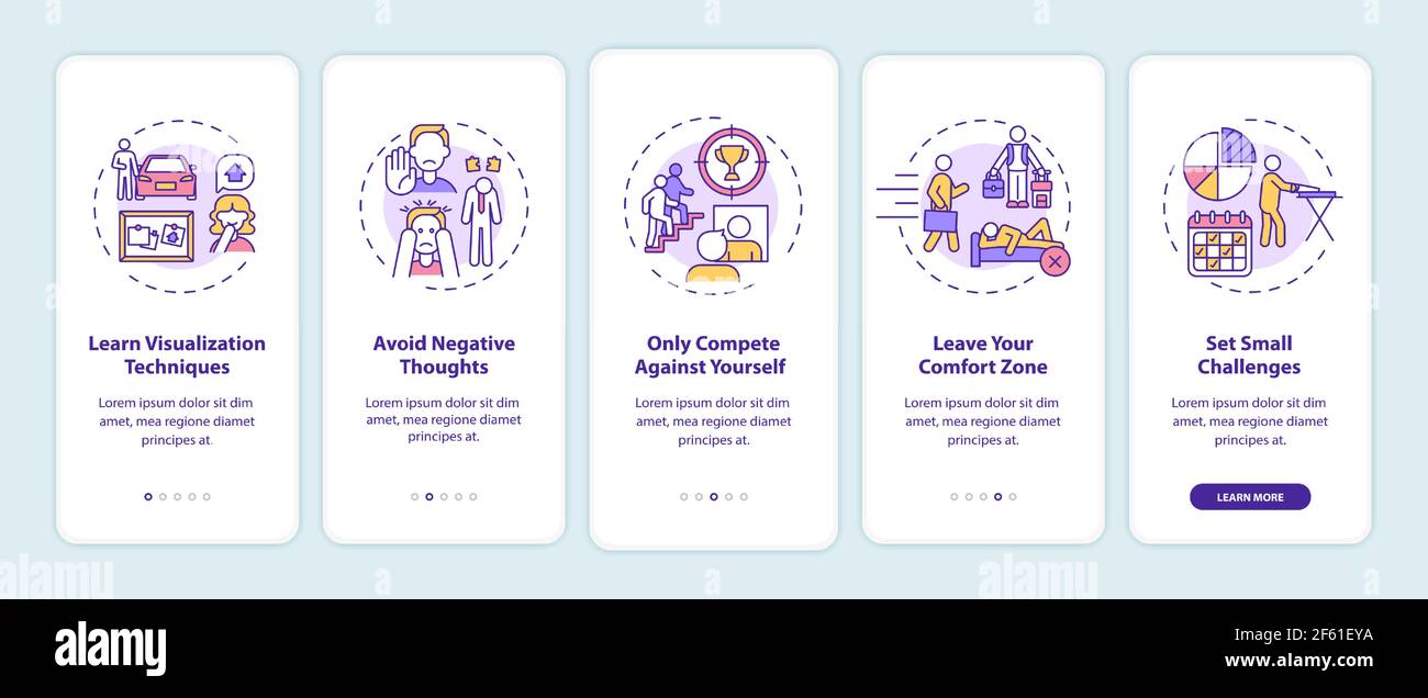 Self-improvement tools onboarding mobile app page screen with concepts Stock Vector