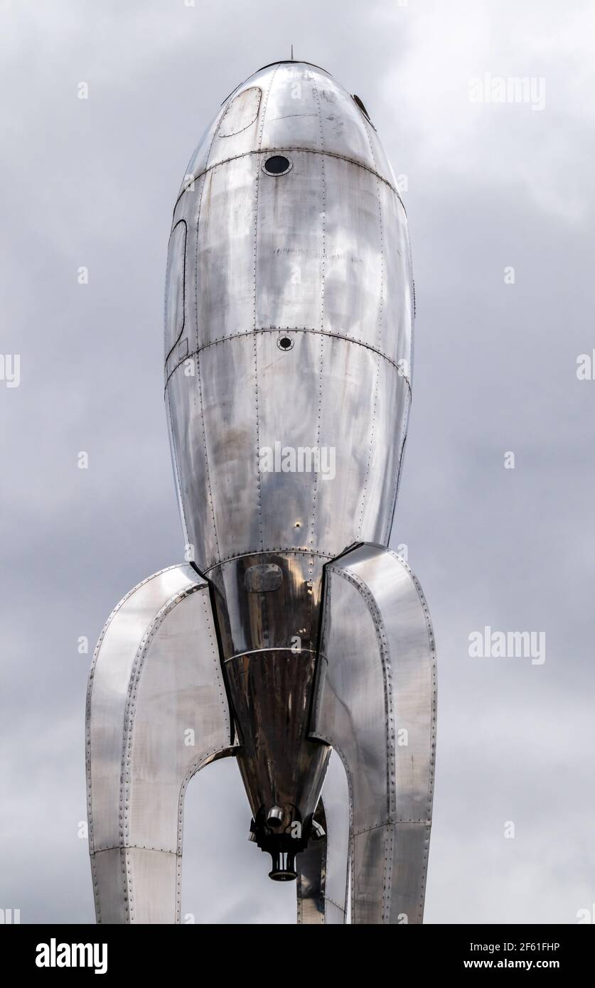 Denver, Colorado - March 21, 2021: The rocket model standing outside of the Wings Over the Rocks - Air and Space Museum in Denver, Colorado Stock Photo
