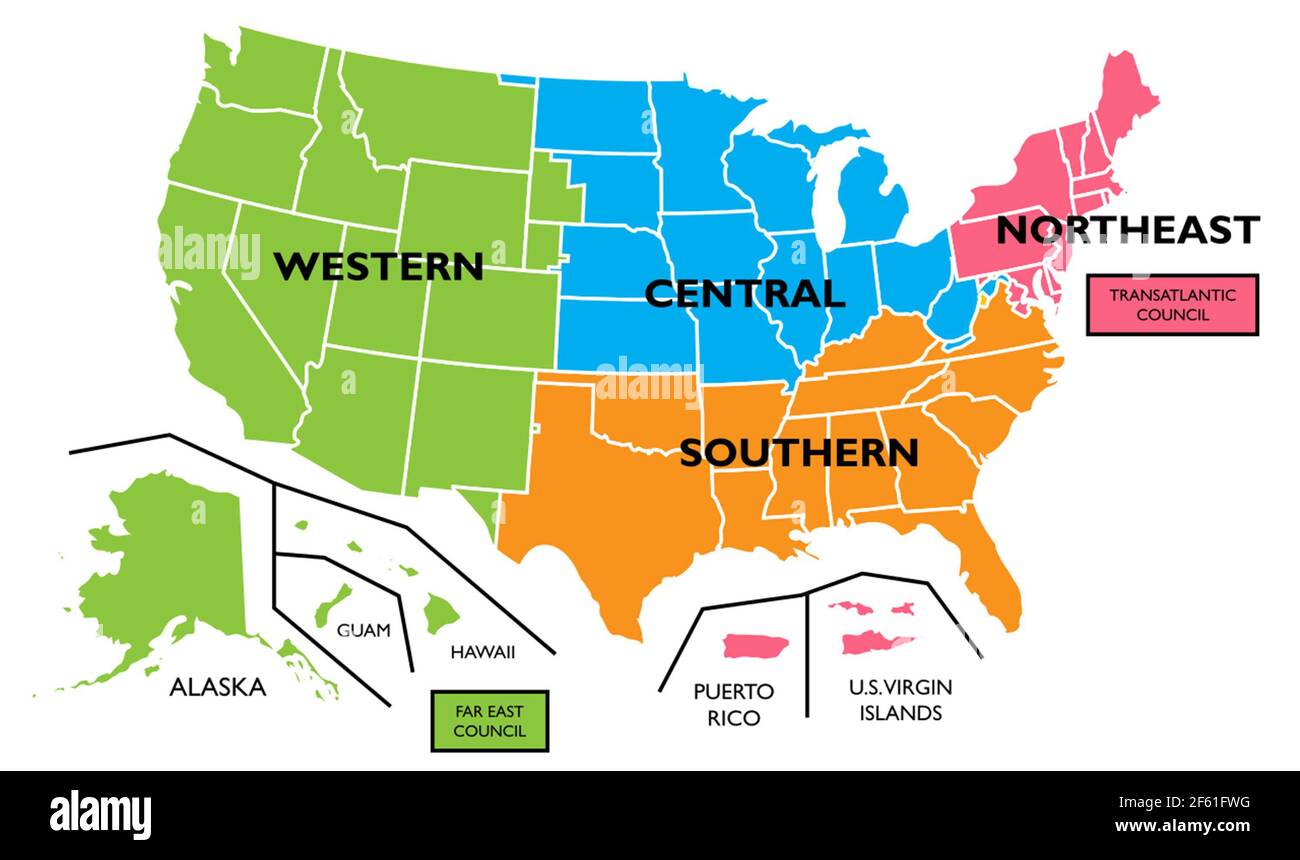 US Regions, Map Stock Photo