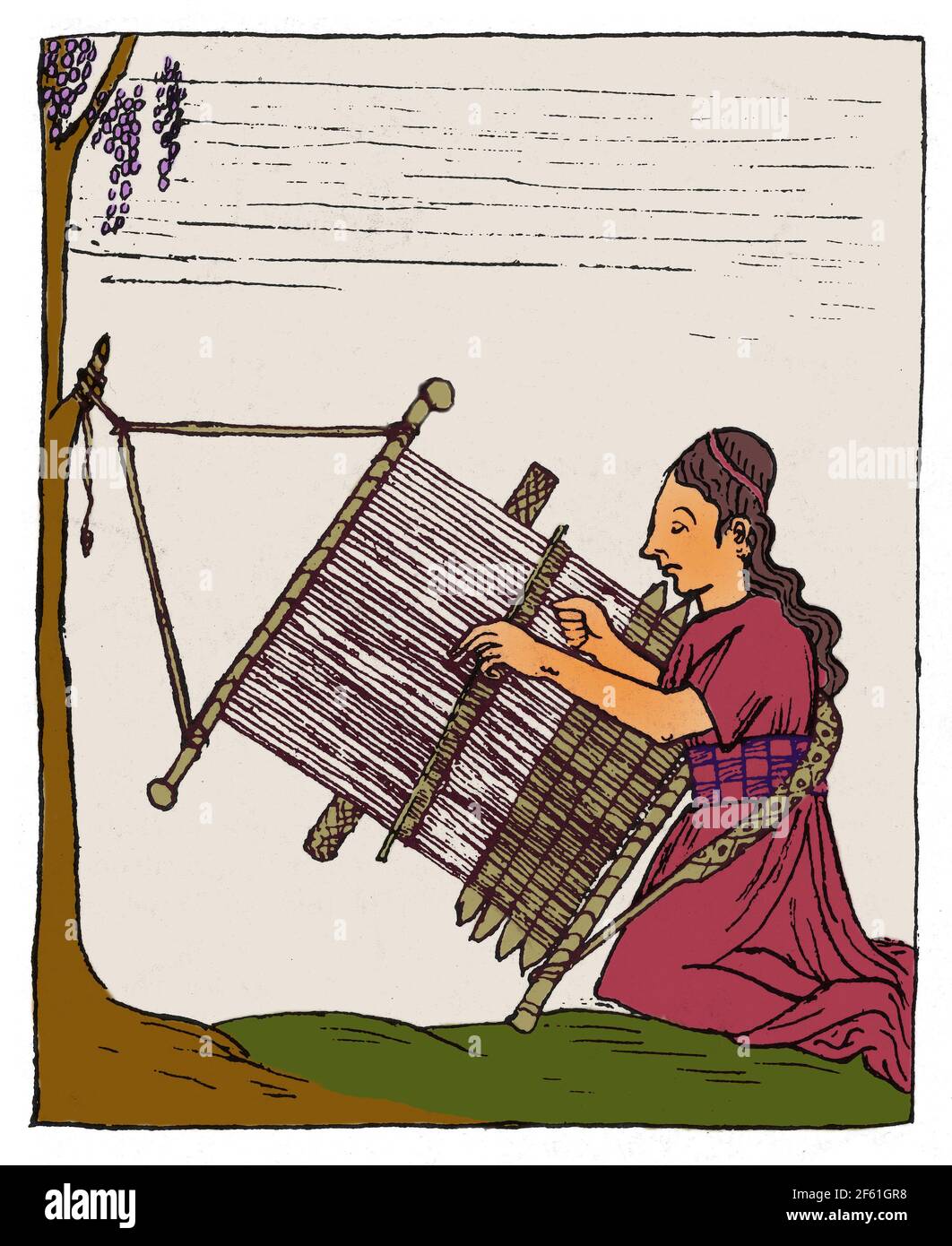 Incan Woman Weaving, 17th Century Stock Photo