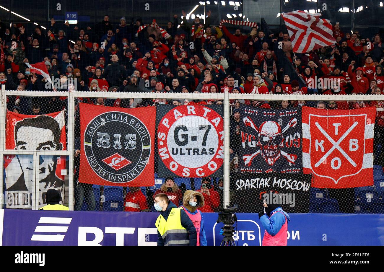 MOSCOW, RUSSIA, MARCH 13, 2021. The 2020/21 Russian Football Premier  League. Round 22. Football match between Dinamo (Moscow) vs Spartak (Moscow)  at VTB Arena. Photo by Stupnikov Alexander/FC Spartak Stock Photo - Alamy