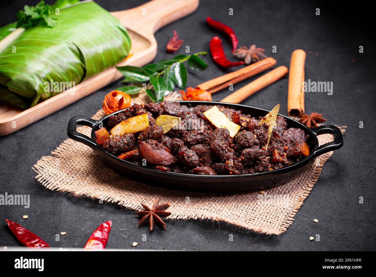 Beef roast or pothu ulartheyadu, kerala special dish arranged in an