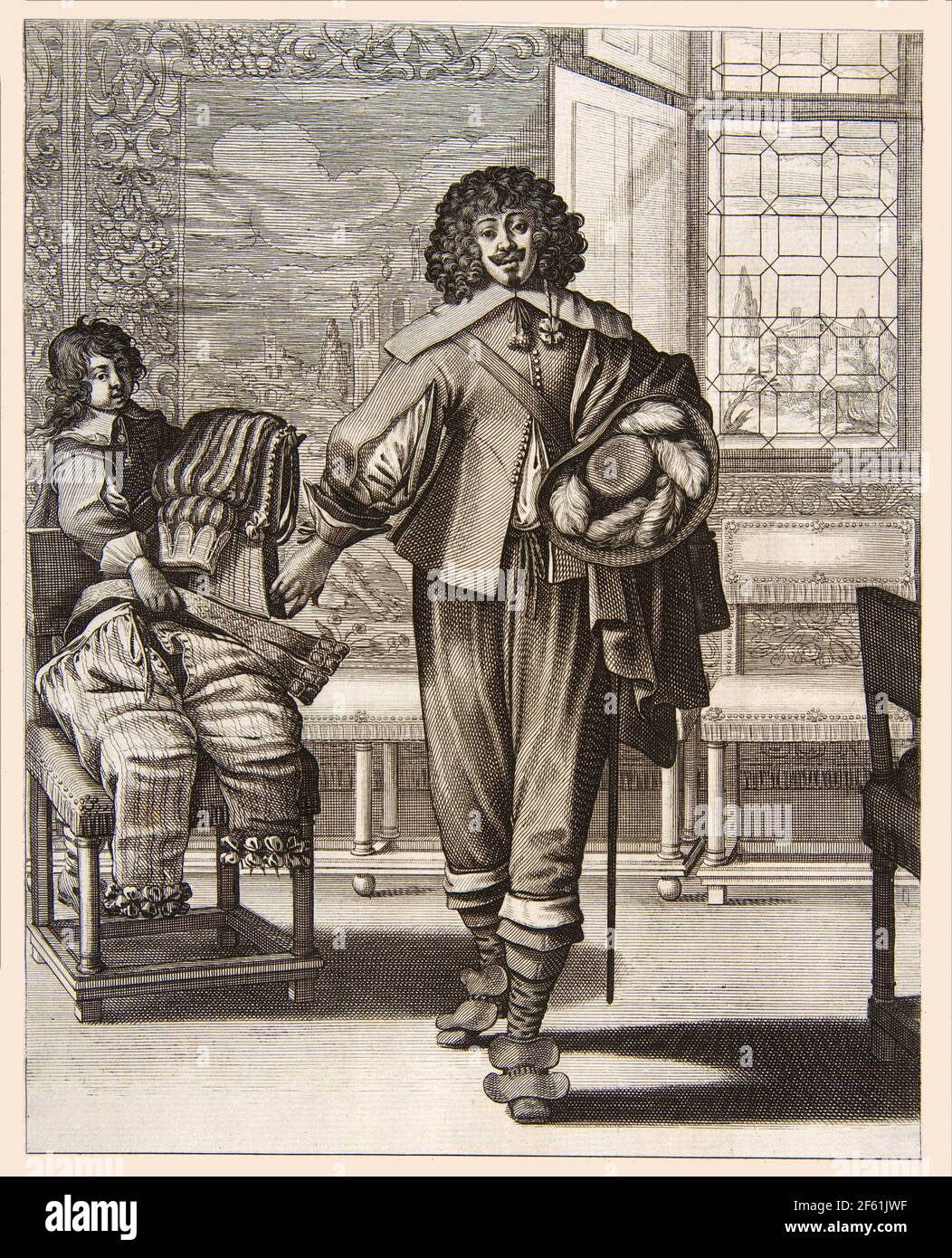 Courtier Following Edict Against Superfluity in Dress, mid-17th C. Stock Photo
