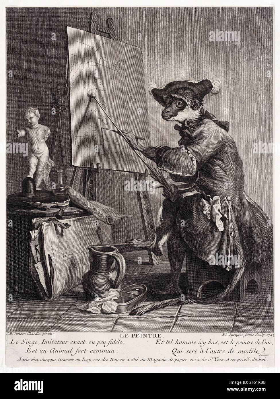 The Painter, Surugue after Chardin, 1743 Stock Photo