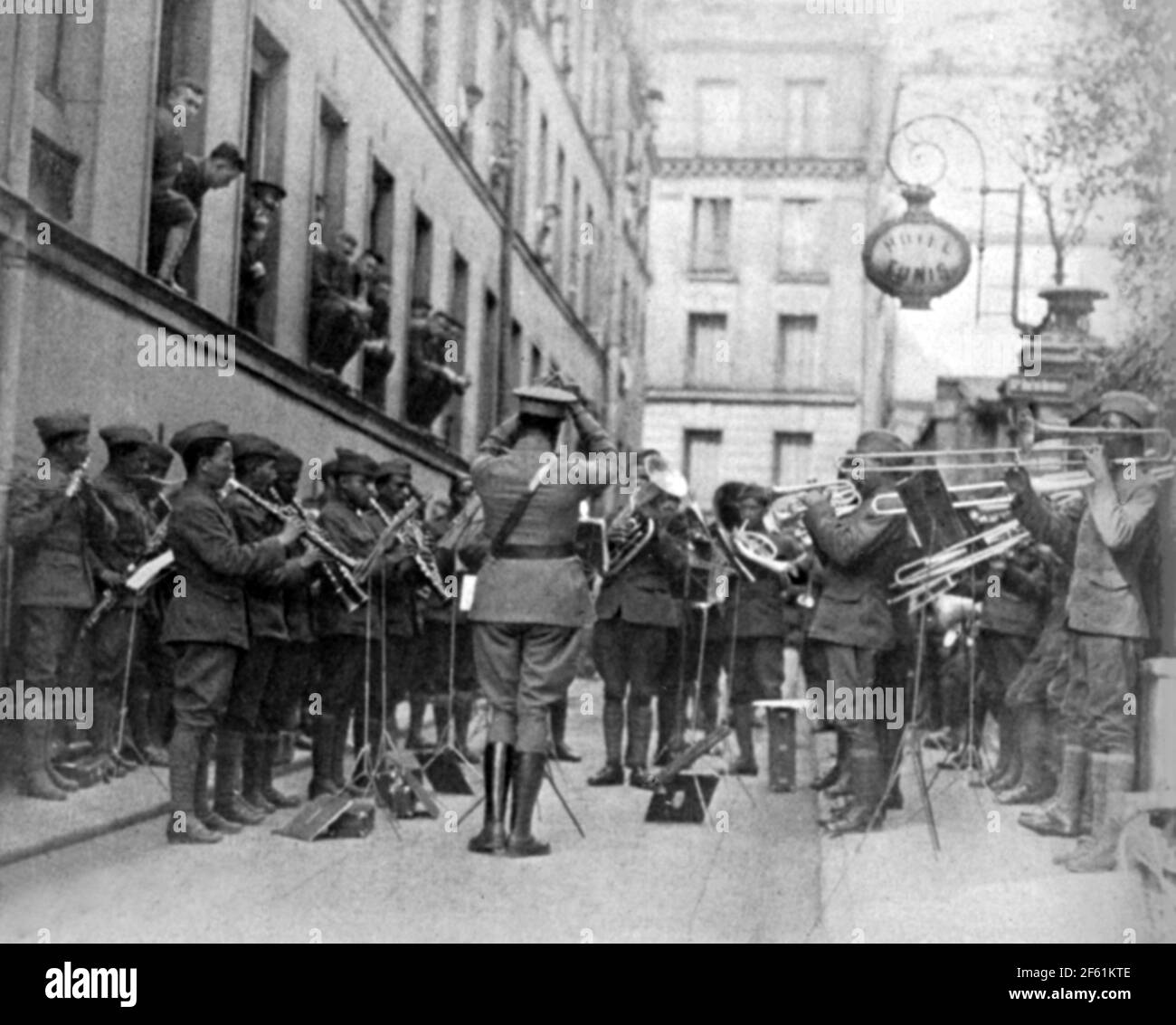 WWI, James Reese Europe Leads Regimental Band, 1918 Stock Photo
