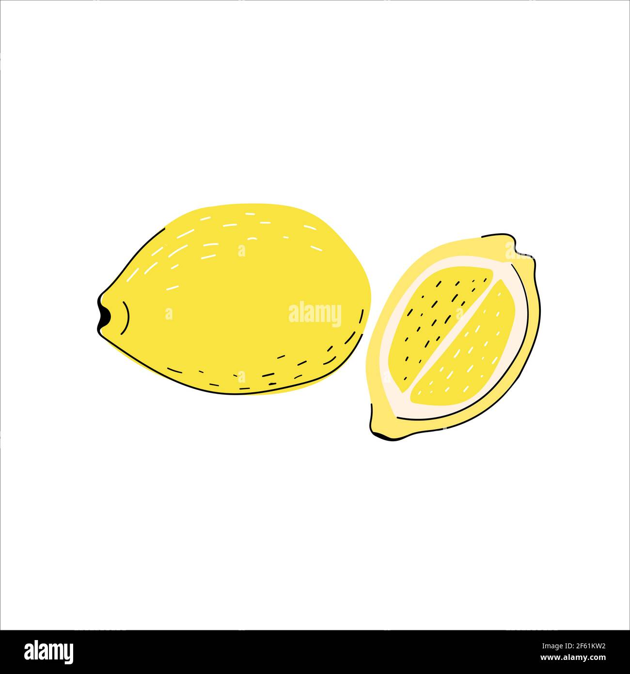 Lemon with slice, isolated on white  Stock Vector