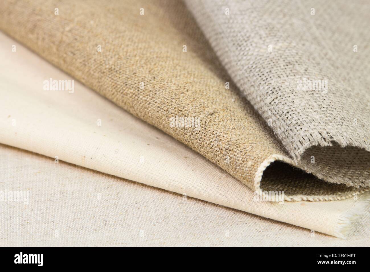 Samples of the various natural rough clothes of cotton and flax Stock Photo