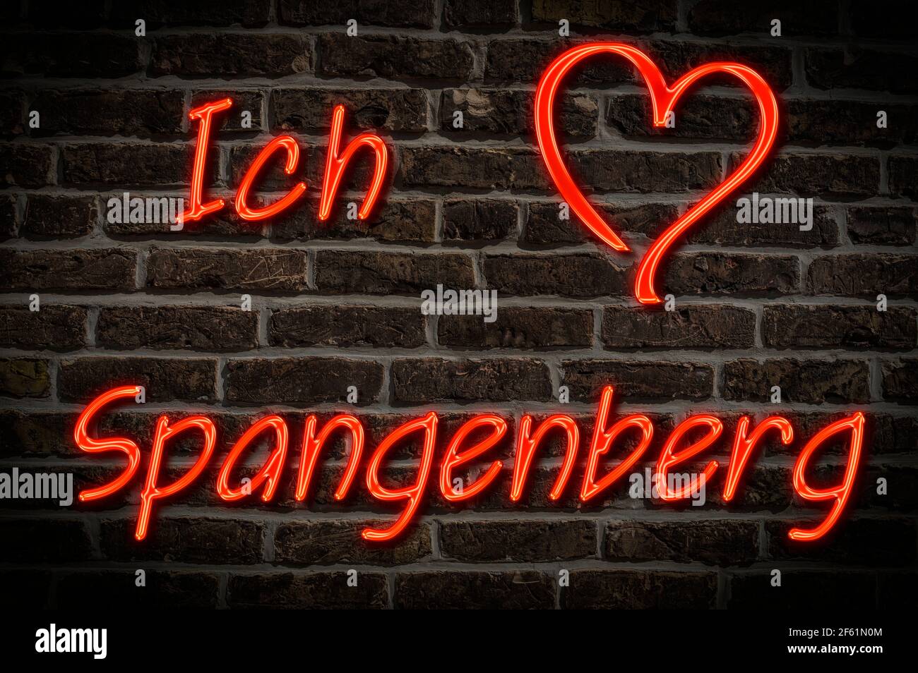 Leuchtreklame, Ich liebe Spangenberg, Hessen, Deutschland, Europa | Illuminated advertising, I love Spangenberg, Hesse, Germany, Europe Stock Photo